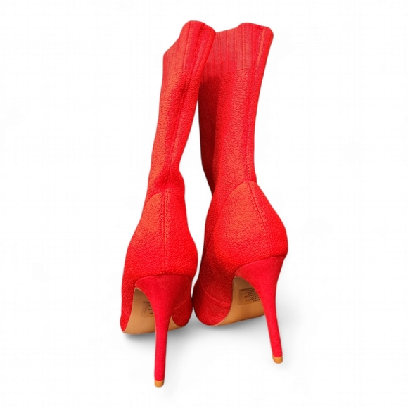 JustFab Ivy Active Knit Stilleto Bootie Red 4" heel pointed toe size 8 - Picture 4 of 8